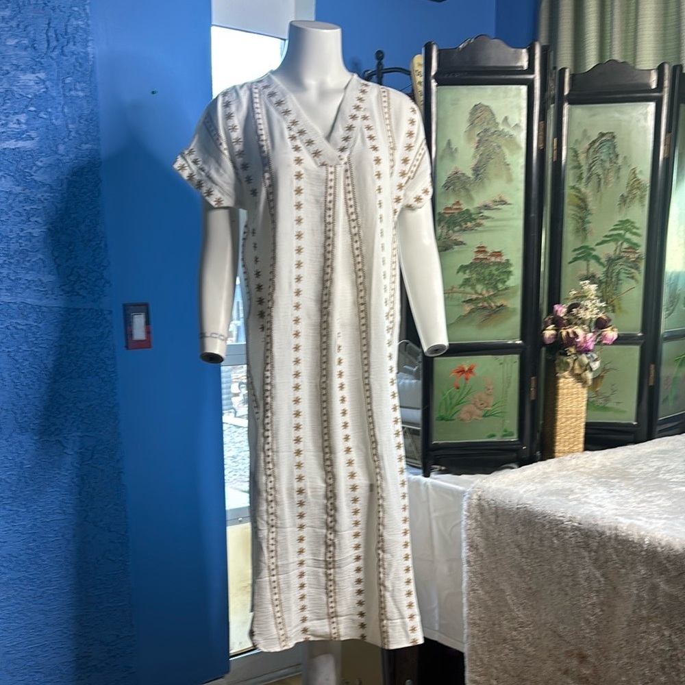 Fred David White and Gold Embellished Sundress with Long Sleeves